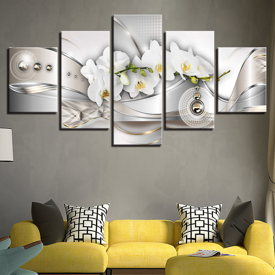 5 Stück Gelbton Weiße Blume - Leinwand Wandbild Malerei