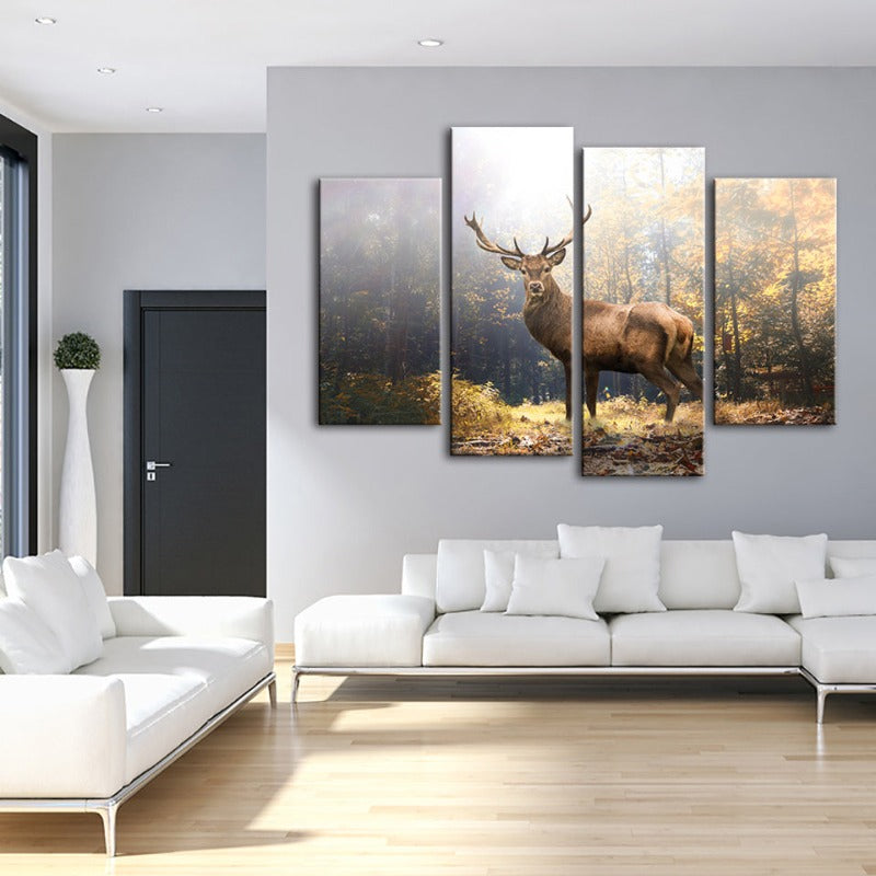 4 Stück Majestätische Rehe im Wald - Leinwand Wandkunst Gemälde