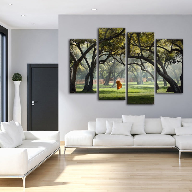 4 Stück Friedlicher Mönch Gehen - Canvas Wandkunst Gemälde