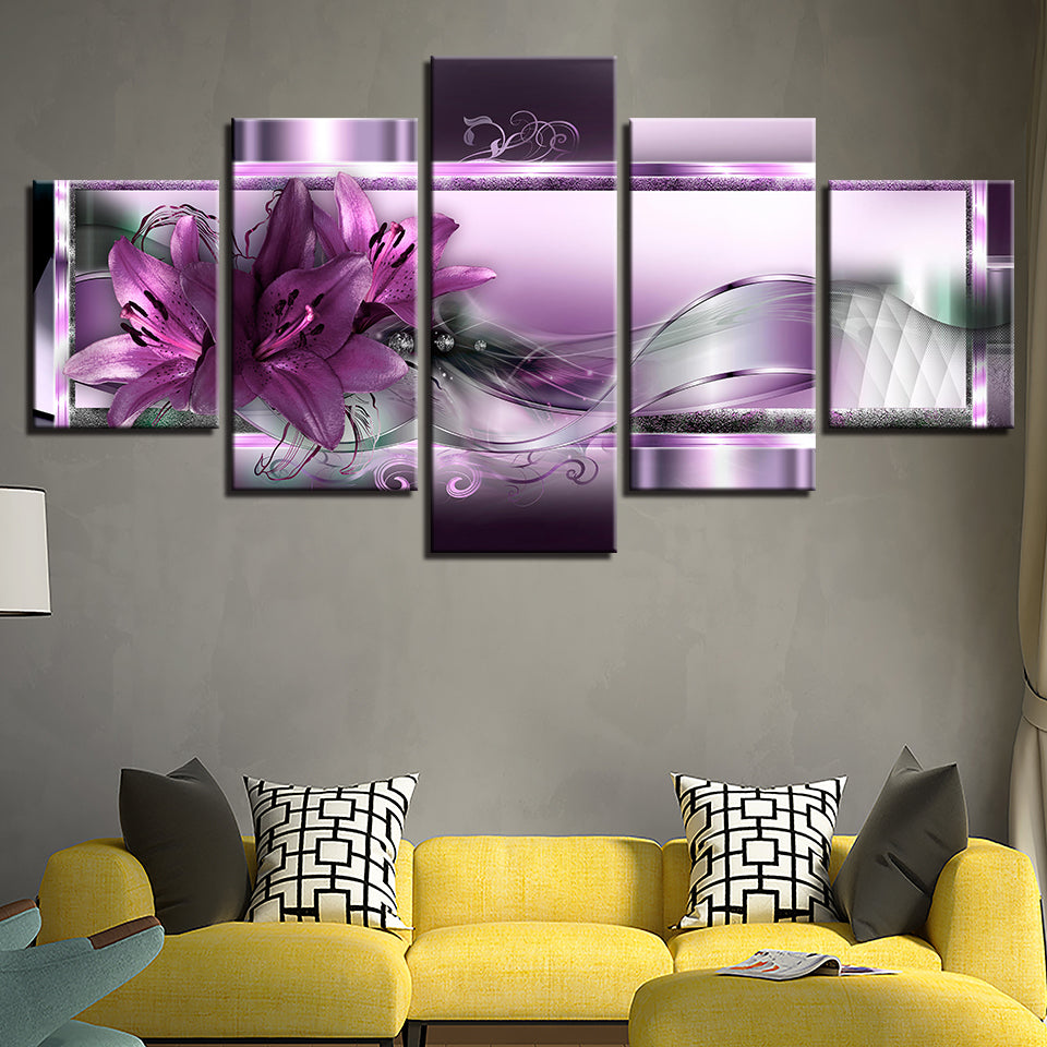 Mystische tiefviolette Lilien, 5-teiliges Leinwandbild