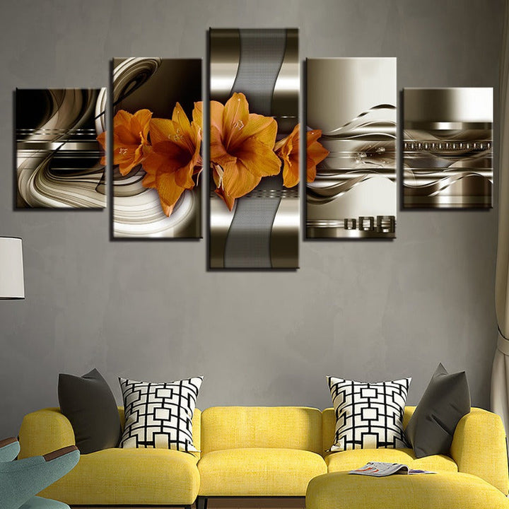 5-Teiliges Braunton Gelbe Blume - Leinwand Wandkunst Gemälde