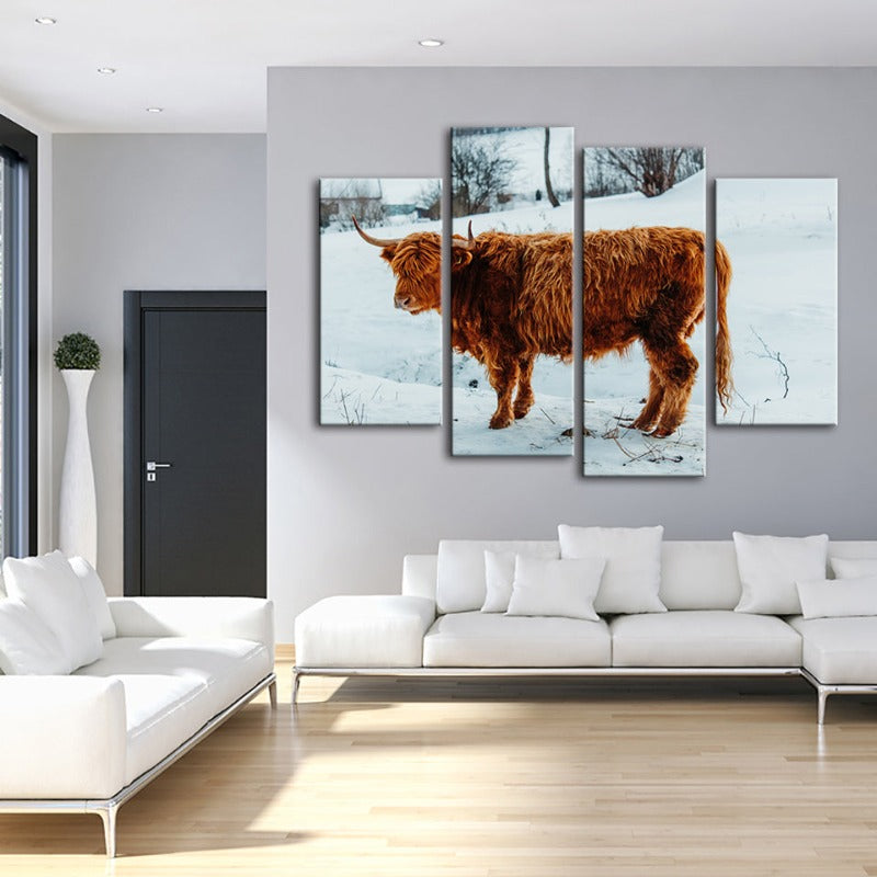 4-teilige lockige Kuh - Canvas Wandkunstgemälde