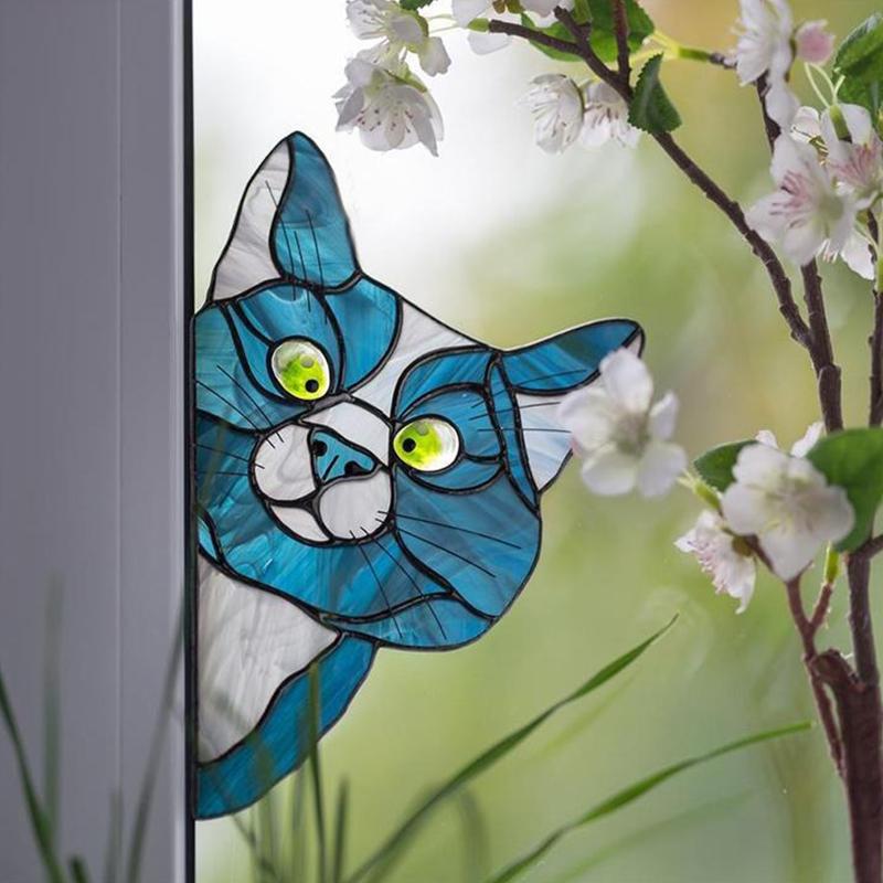 Handgefertigter gefärbter Katzen-Sonnenfänger für Fenster | Karnz