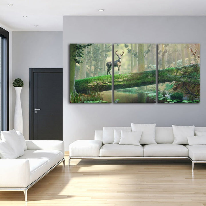 Bezauberter Wald Reh-Canvas Wandkunst Gemälde 3 Teile