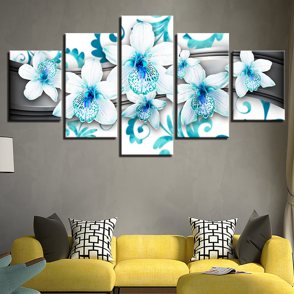 Zarte Blaue Orchideen 5 Teile - Leinwand Wandkunst Malerei