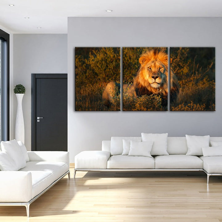 Göttliches Sonnenuntergang Löwe-Canvas Wandkunst Gemälde 3 Stück