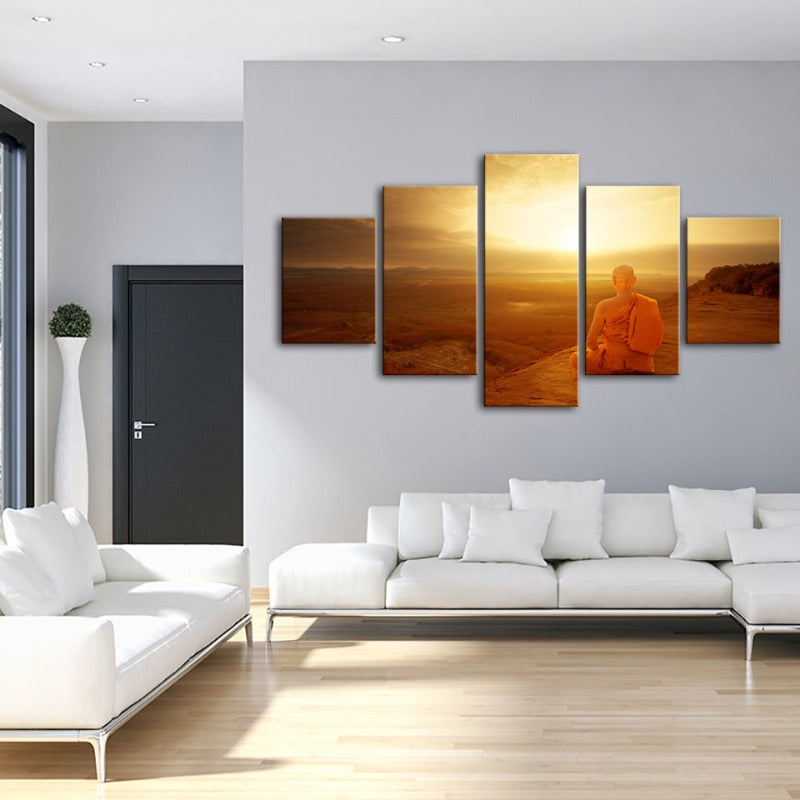 5-teilige ruhige Klippensonnenuntergang - Leinwand Wandkunst Malerei