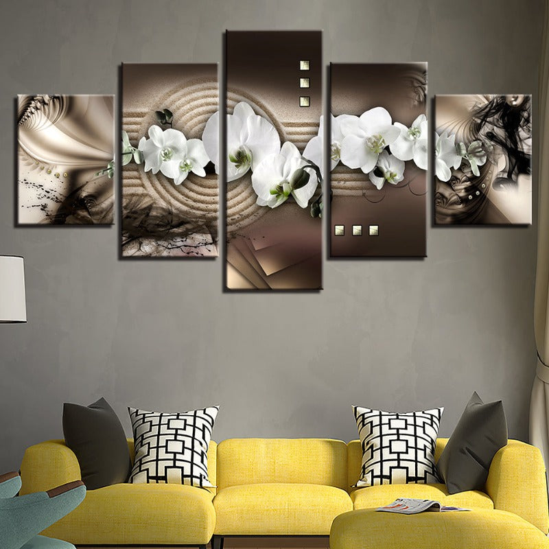 Abstrakte Weiße Orchideen 5 Teile - Leinwand Wandkunst Gemälde