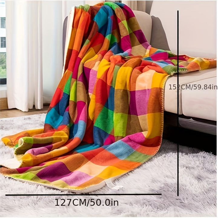 Korallenfleece-Decke – Wendbare, dicke Sherpa-Decke mit farbenfrohem Karomuster