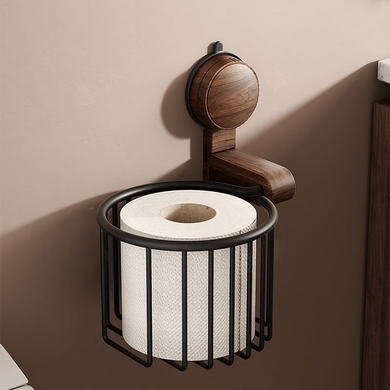 Walnuss Holz Toilettenpapierhalter – bohrfrei mit Saugnapf | Karnz