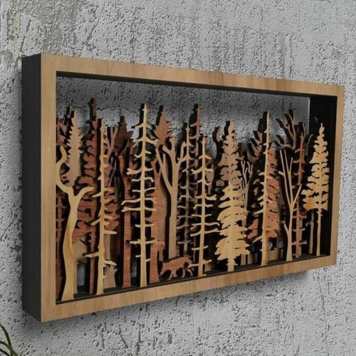 Wanddekoration – WoodForrest 3D – Bezaubernde Waldszene – Fuchs & Baumschatten