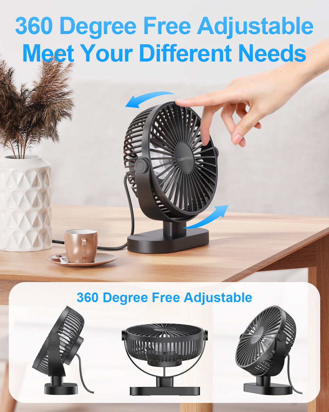 6,5 Zoll USB Kleiner Tischventilator für Zuhause Büro Auto Outdoor Reisen | Karnz