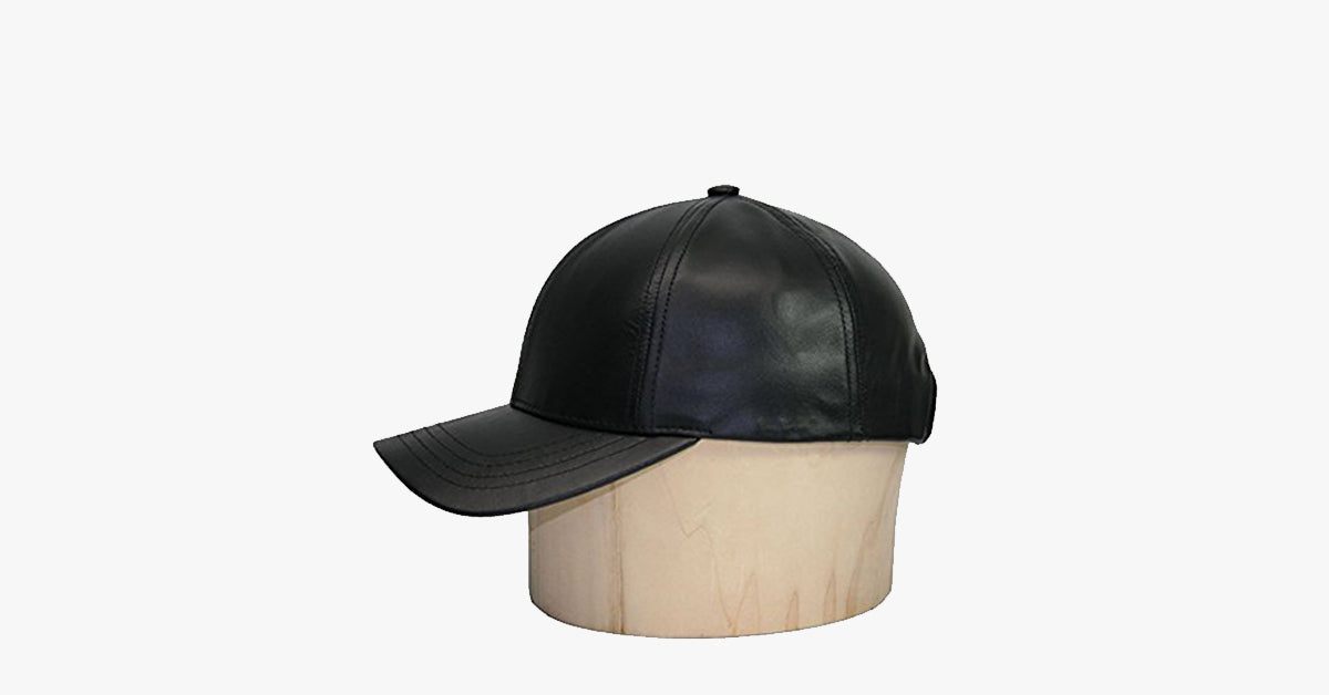 Schwarze Leder verstellbare Baseballmütze | Karnz