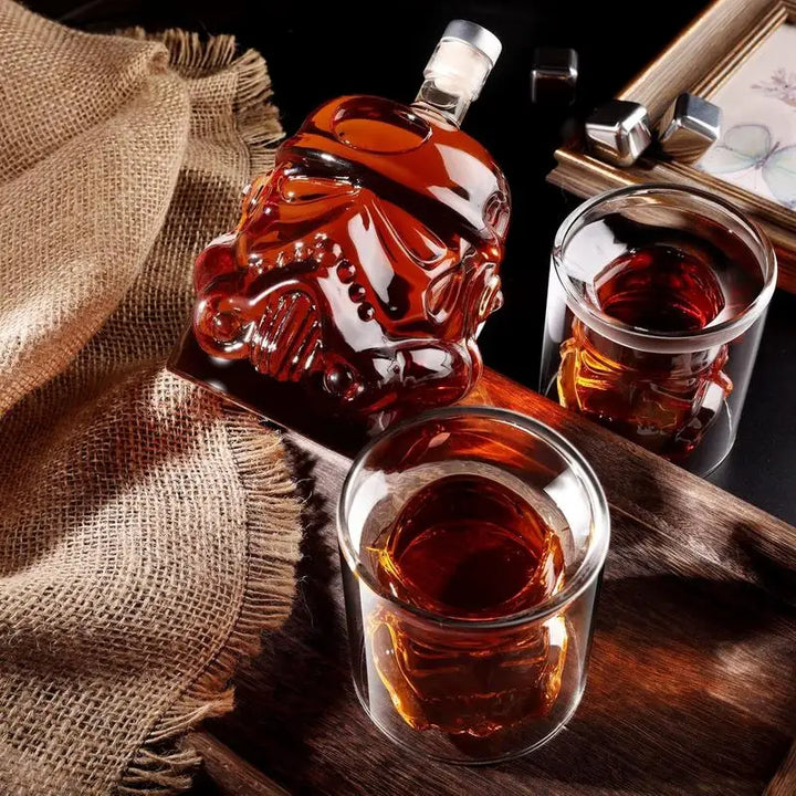 3 Stück kreative Whiskey Dekanter mit 2 Gläsern Barutensilien | Karnz