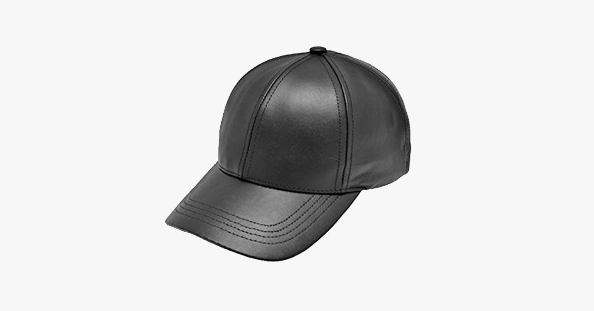 Schwarze Leder verstellbare Baseballmütze | Karnz