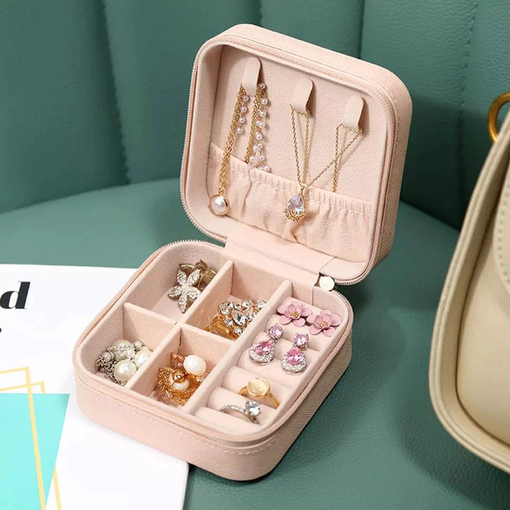 Tragbare Schmuckbox Organisator Reise Schmuck Aufbewahrungskoffer für Ohrringe Halskette Karnz