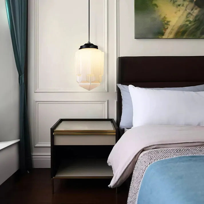 Vintage Geometrische Hängelampe aus Mattglas – Retro Pendelleuchte für Esszimmer | Karnz