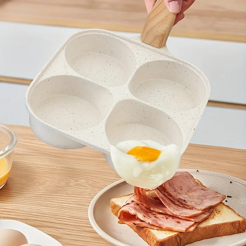 4 Löcher Medizinischer Stein Antihaft-Eierbratpfanne mit Holzgriff | Karnz