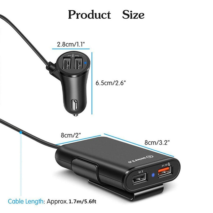 4-Port USB Auto-Ladegerät mit Verlängerungskabel | Karnz