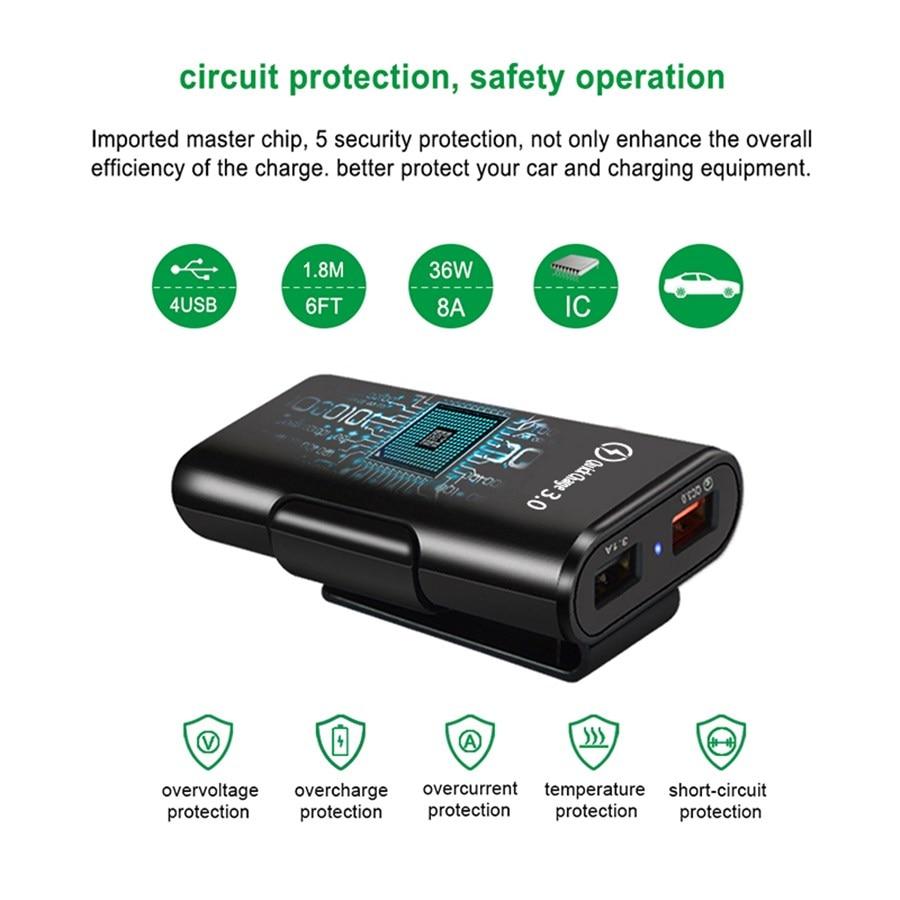 4-Port USB Auto-Ladegerät mit Verlängerungskabel | Karnz