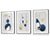 Abstraktes Set aus 3 strukturierten, geometrischen, gerahmten Drucken in Marineblau und Gold