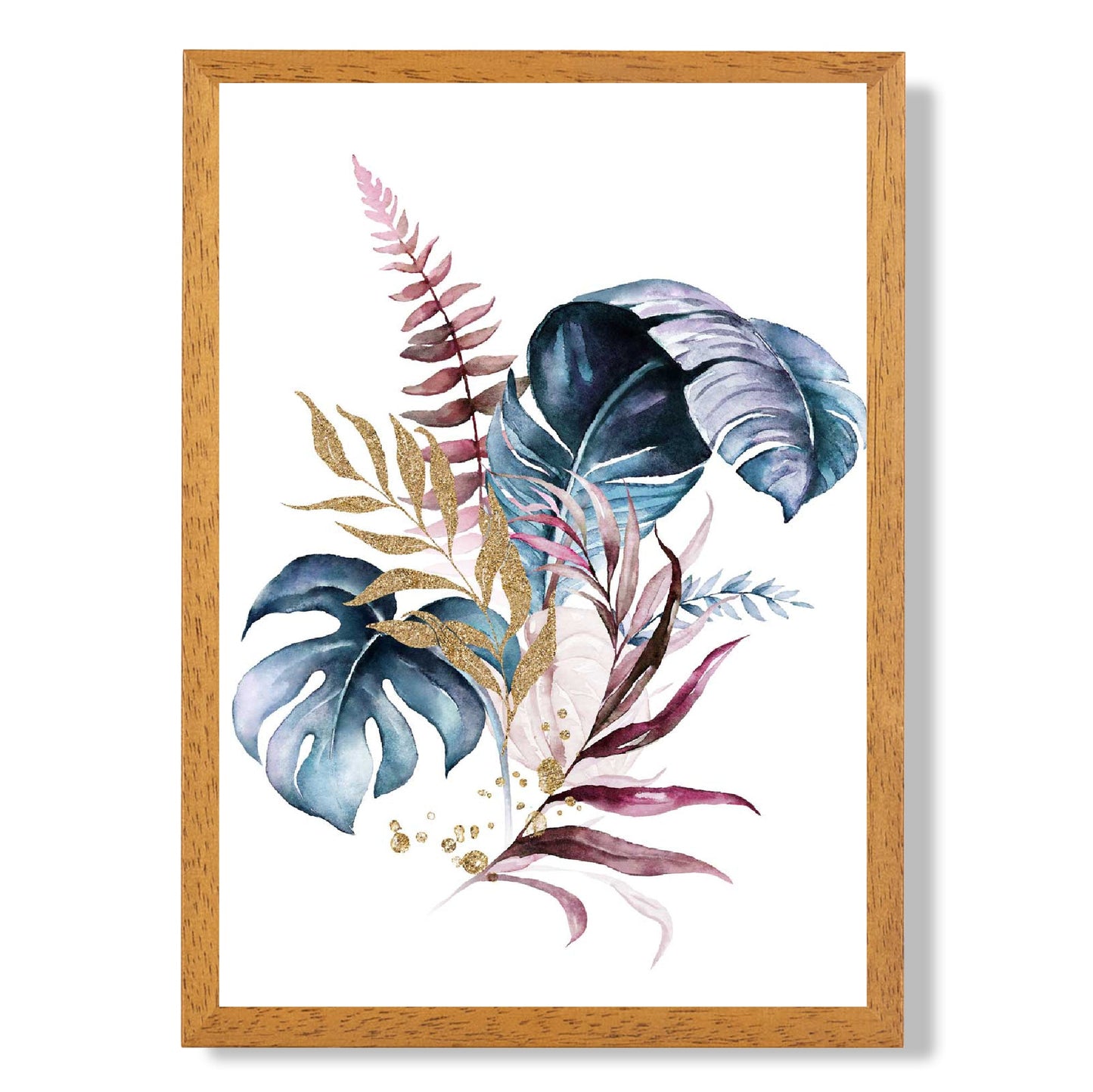Botanischer Druck mit rosa und blauen Blättern Nr. 1, gerahmt