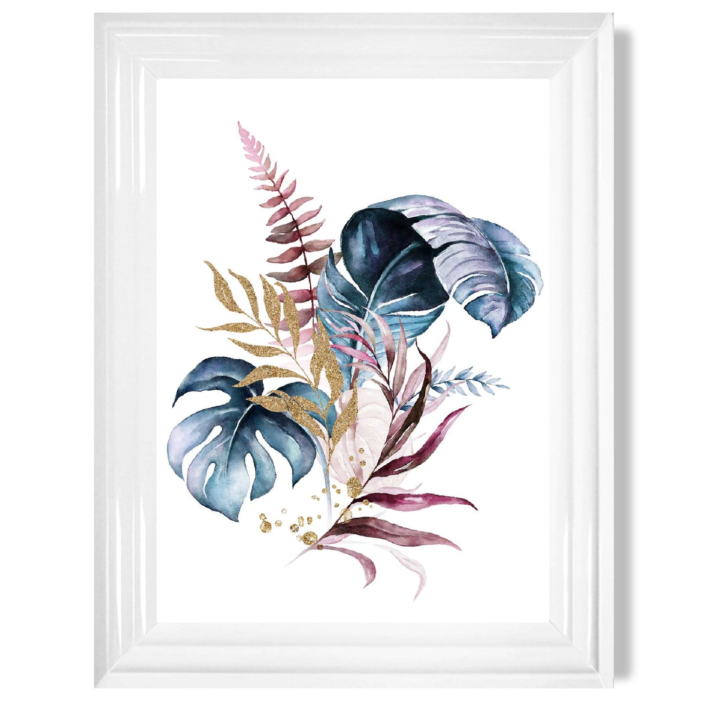 Botanischer Druck mit rosa und blauen Blättern Nr. 1, gerahmt