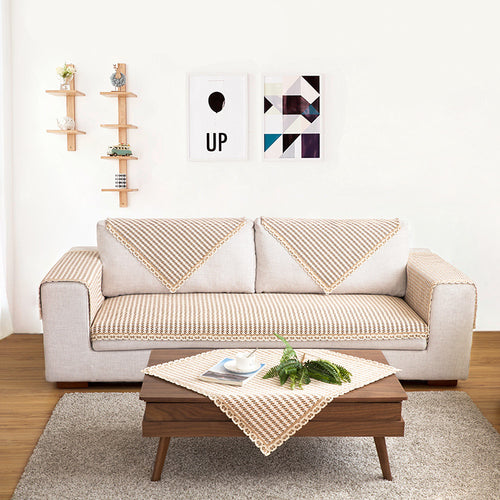 Sofa-Überwurf-Set aus gehäkelter Baumwollmischung mit Armlehnen- und Sitzauflagen