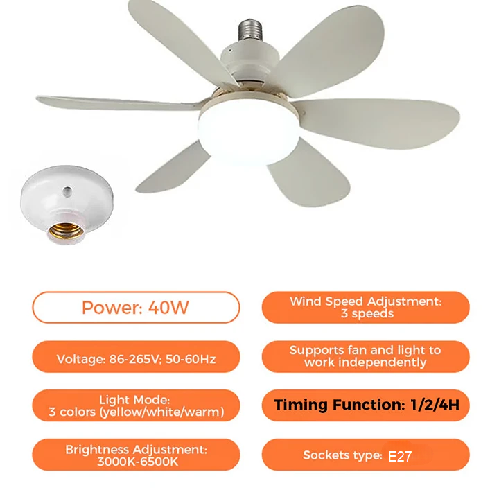 2-in-1 LED-Deckenventilatorlicht mit Fernbedienung, E27/B22-Basis | Karnz