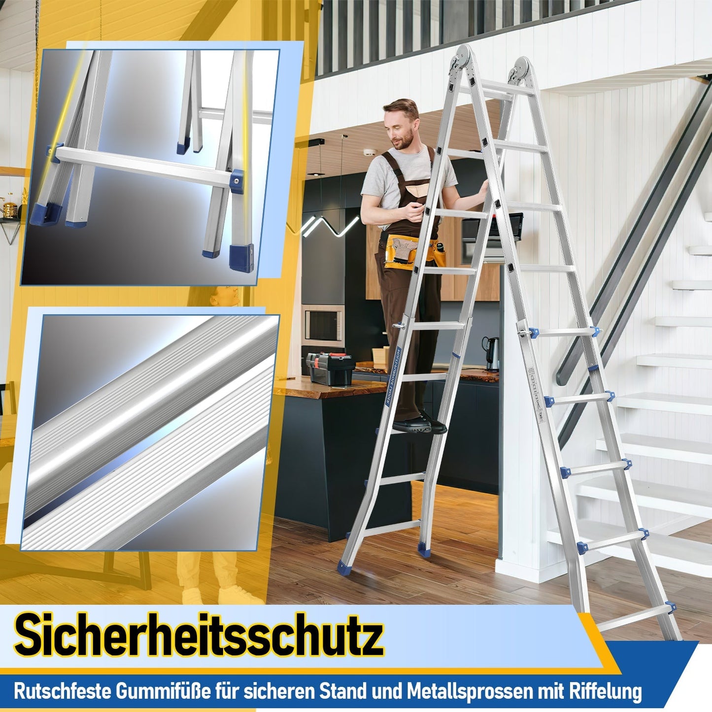 Teleskopleiter Multifunktionsleiter 3 in 1 Aluleiter | Karnz