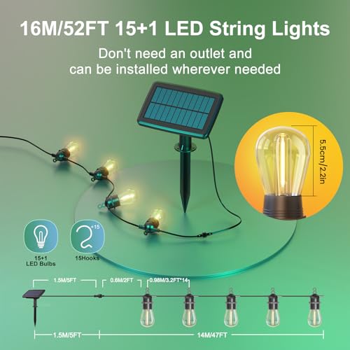 15,8 m lange Solar-Lichterkette für den Außenbereich mit Fernbedienung, warmweiß