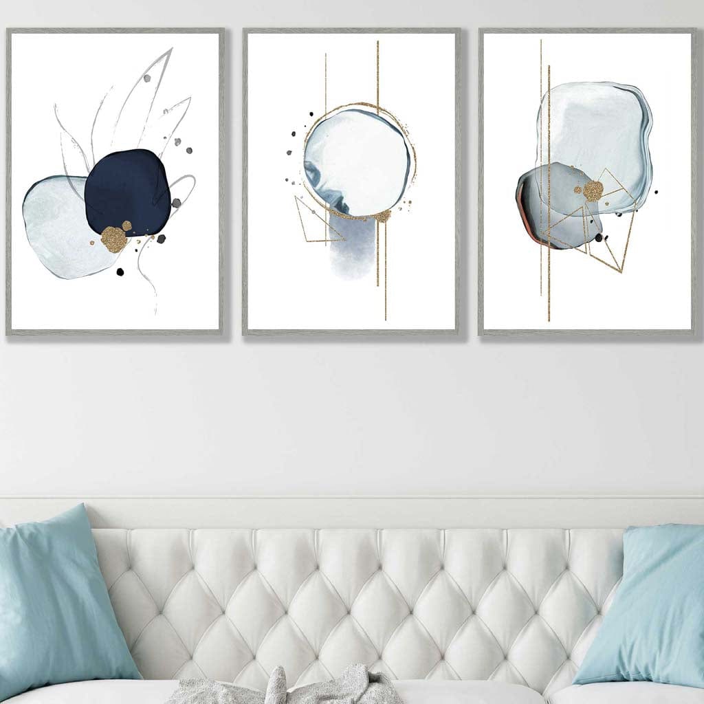 Abstrakte Winterstimmung – Marineblau-Goldene Kunstdrucke, 3er-Set