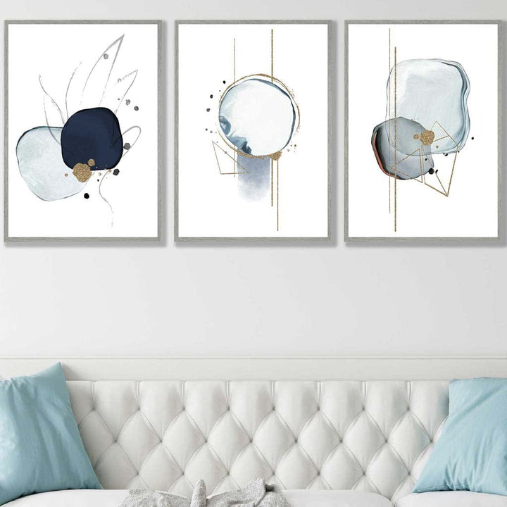 Abstrakte Winterstimmung – Marineblau-Goldene Kunstdrucke, 3er-Set