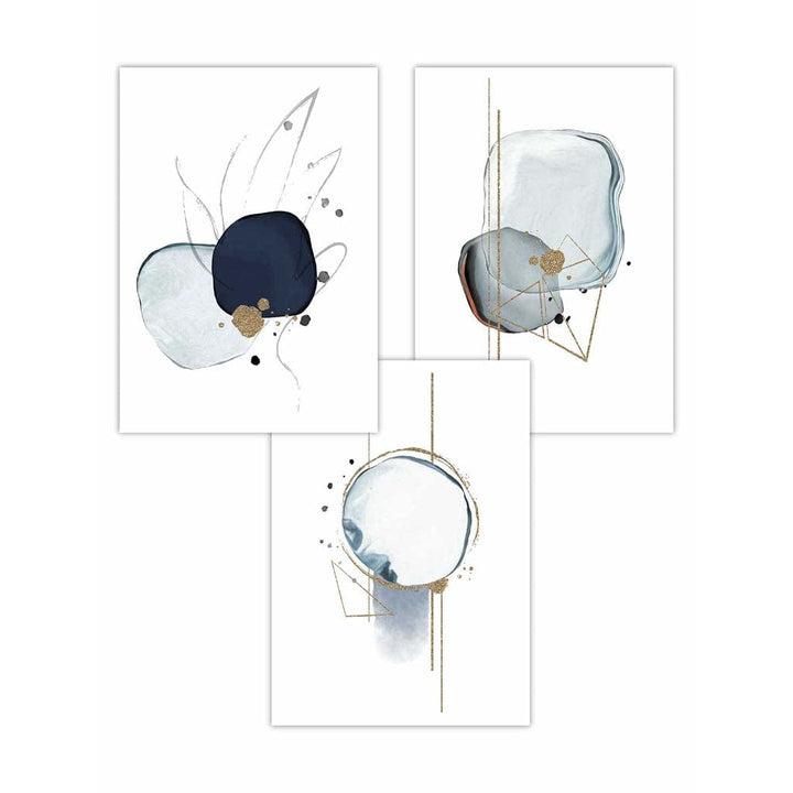 Abstrakte Winterstimmung – Marineblau-Goldene Kunstdrucke, 3er-Set