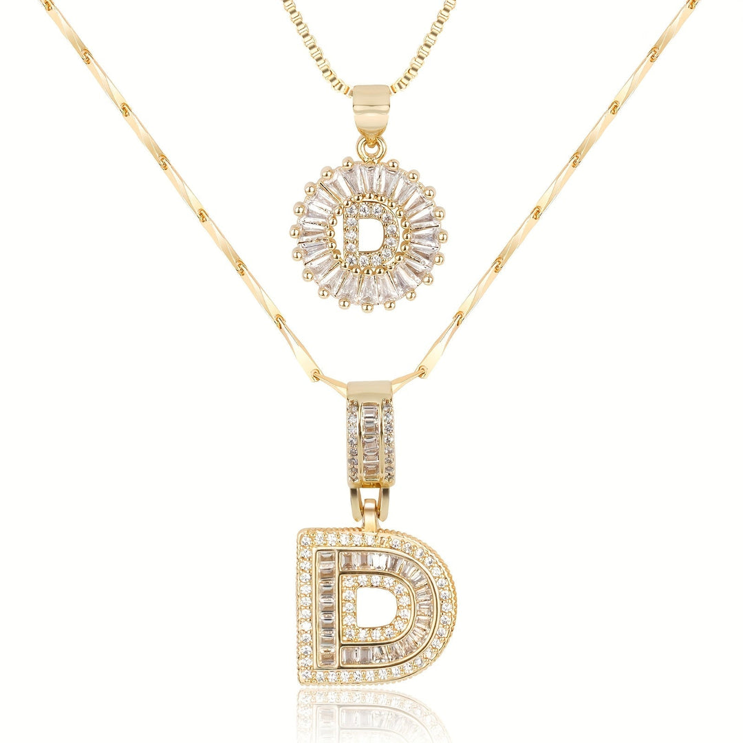Karnz | 2pc 14k Diamant Buchstaben Initialen Halsketten