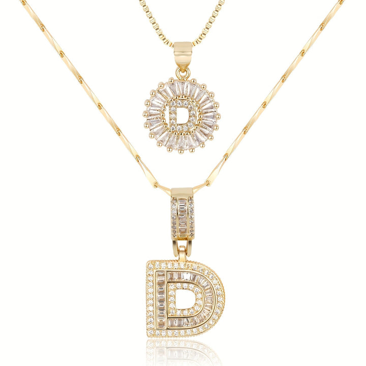 Karnz | 2pc 14k Diamant Buchstaben Initialen Halsketten