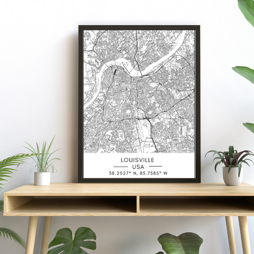 Louisville City Map - Leinwand Wandkunst Malerei