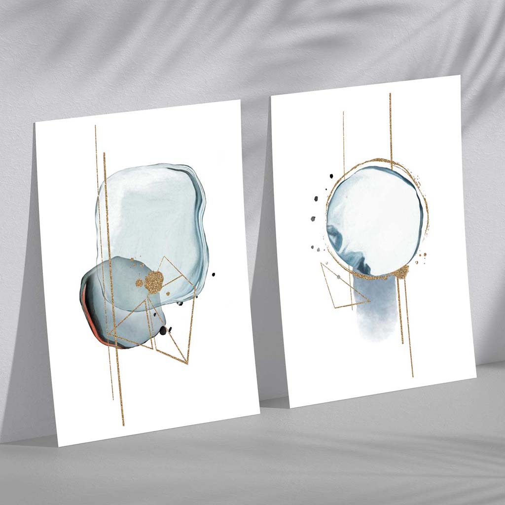 Aquablaue abstrakte Formen, 2er-Set Kunstdrucke