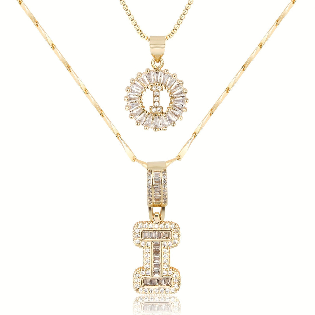 Karnz | 2pc 14k Diamant Buchstaben Initialen Halsketten