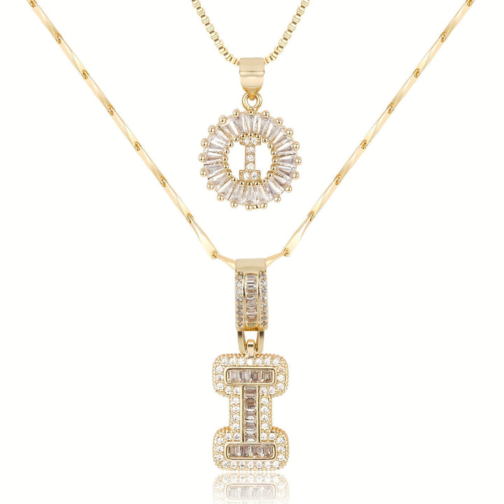 Karnz | 2pc 14k Diamant Buchstaben Initialen Halsketten