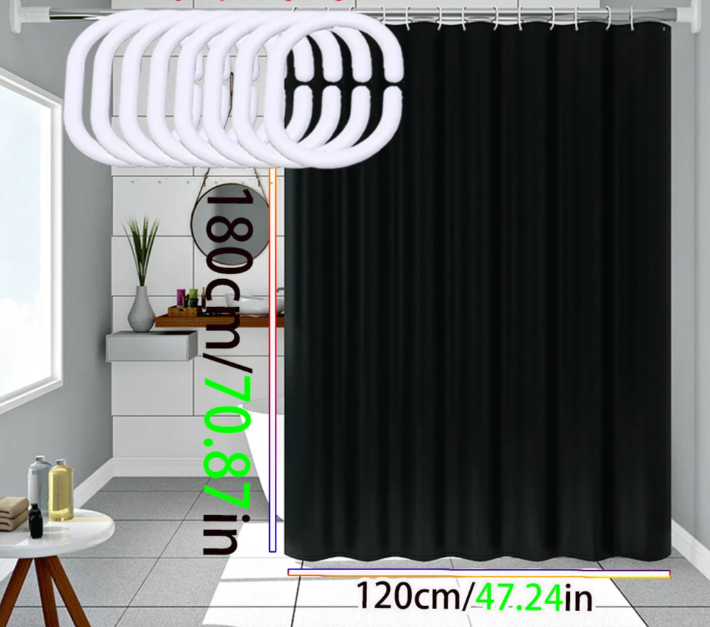 AquaShield Schwarze Duschvorhang – Wasserdicht, stilvoll und umweltfreundlich – Reines schwarzes Design Karnz