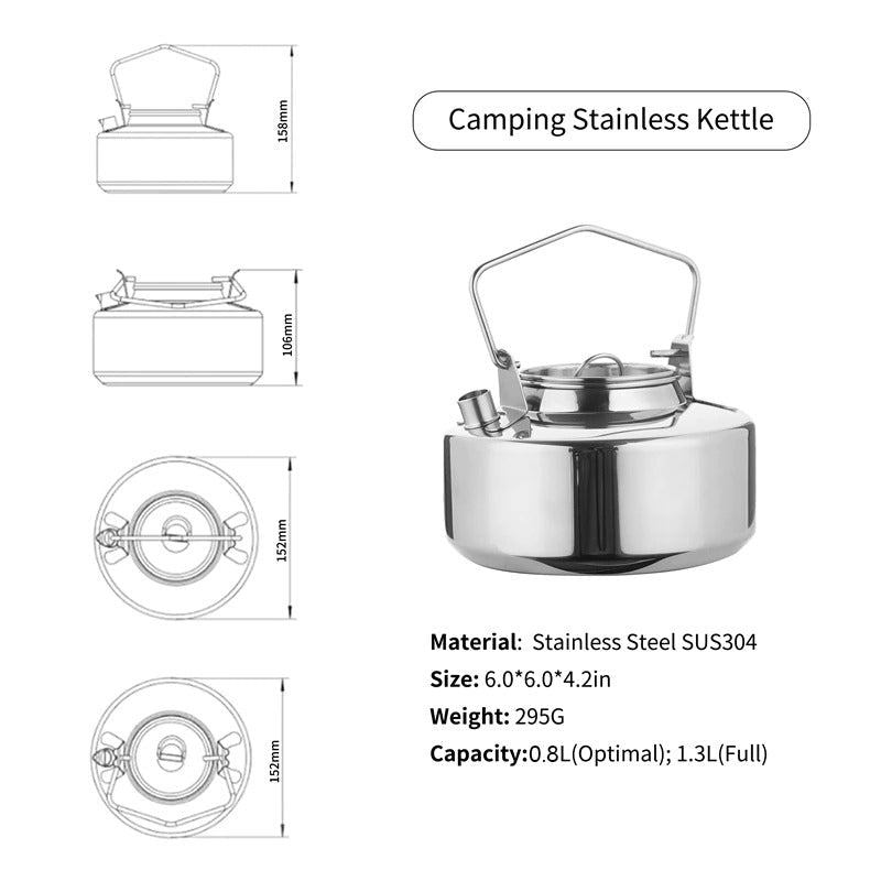 45.6oz Antarcti Edelstahl Backpacking Camping Kettle Bushcraft Gear | Karnz
