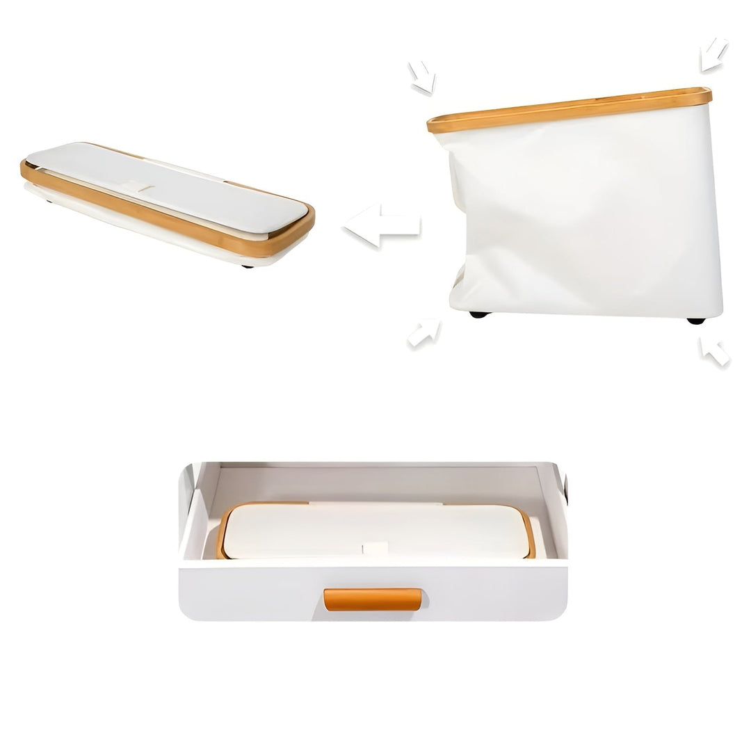 Großer Toilettenpapierhalter mit Deckel – platzsparend und faltbar | Holzrahmen für Bad und WC
