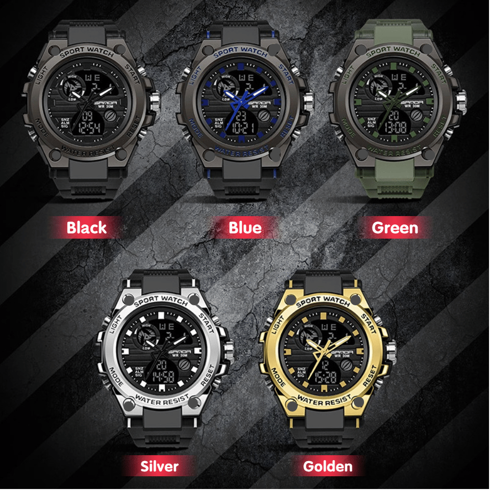 Sportliche Herrenarmbanduhr mit Dual-Display-Modus, multifunktional, wasserdicht und leuchtend