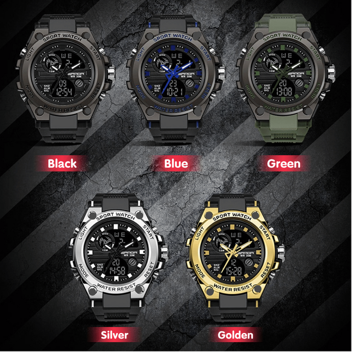 Sportliche Herrenarmbanduhr mit Dual-Display-Modus, multifunktional, wasserdicht und leuchtend