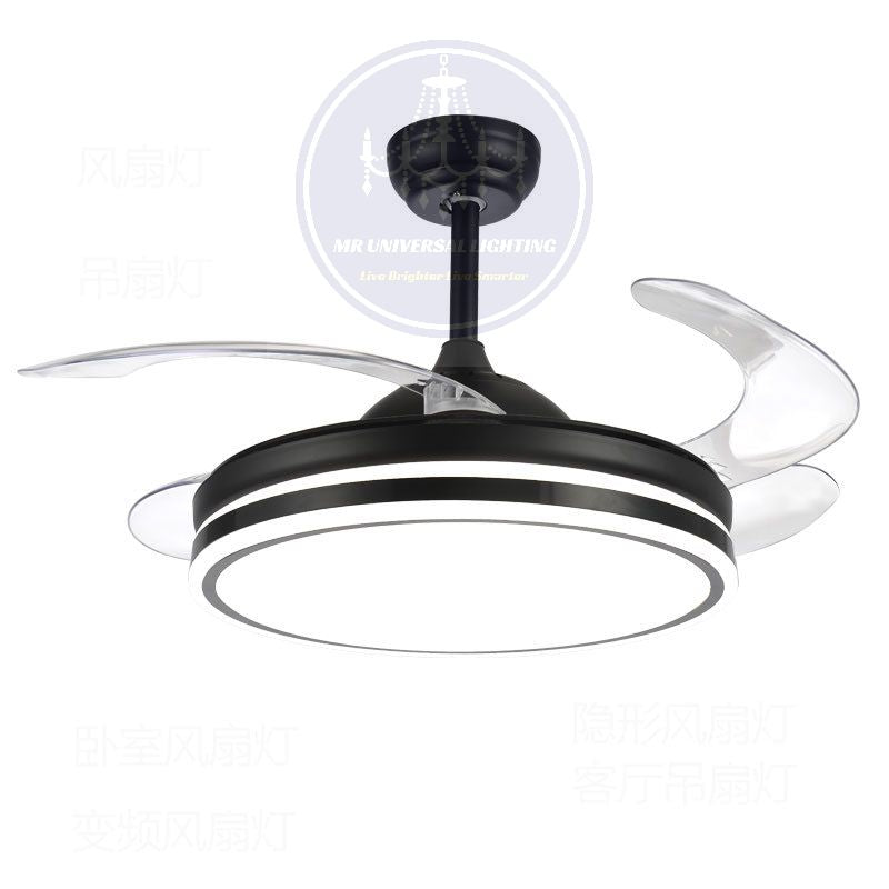 Moderner einziehbarer Deckenventilator mit Licht-Schwarz | Karnz