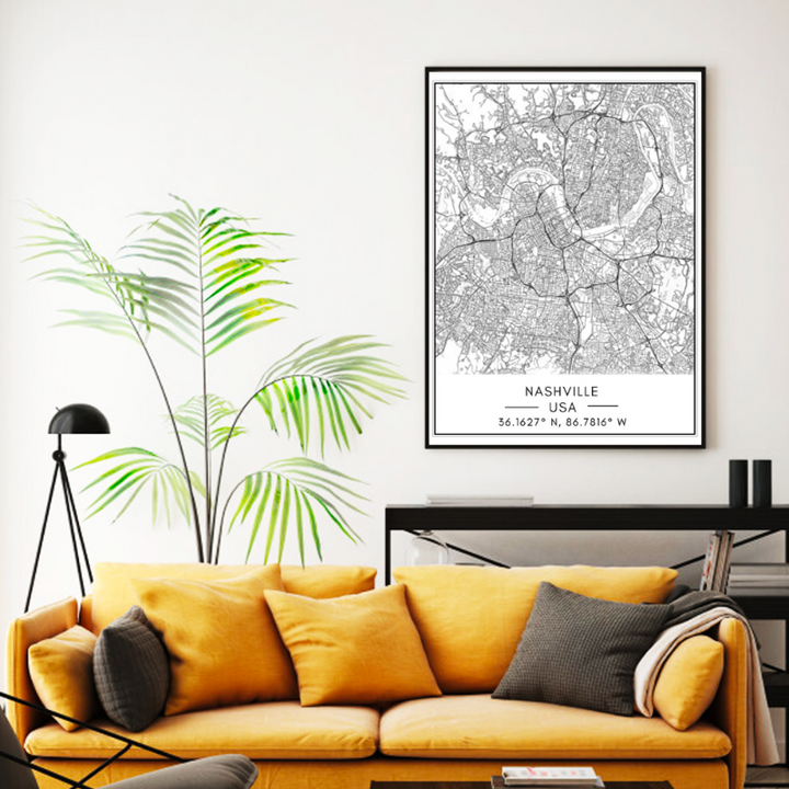 Stadtplan von Nashville – Leinwandbild