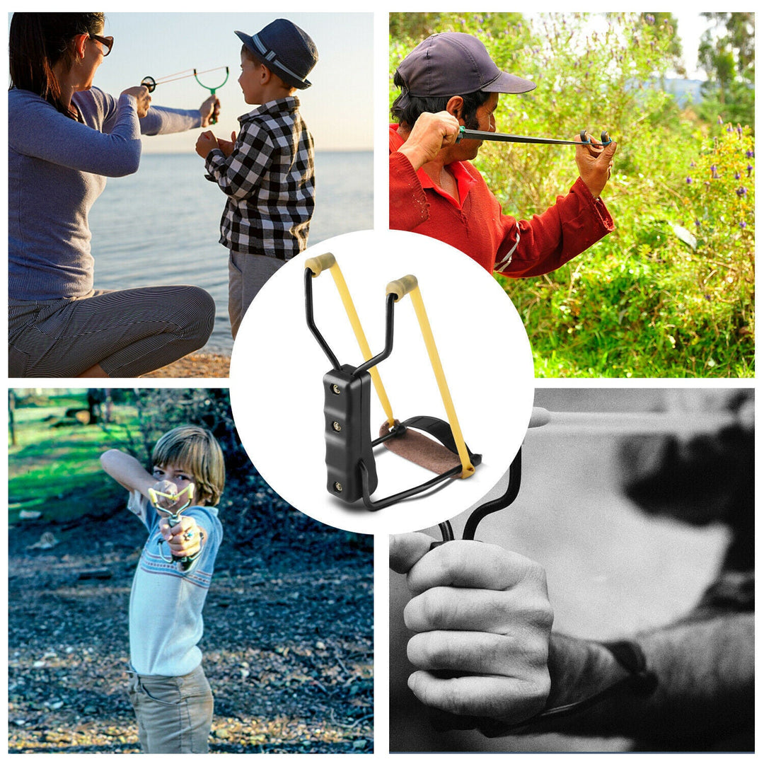 Foldable slingshot for the wrist.
