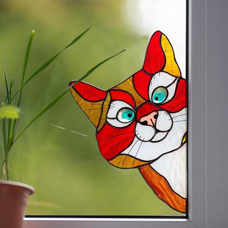 Handgefertigter gefärbter Katzen-Sonnenfänger für Fenster | Karnz