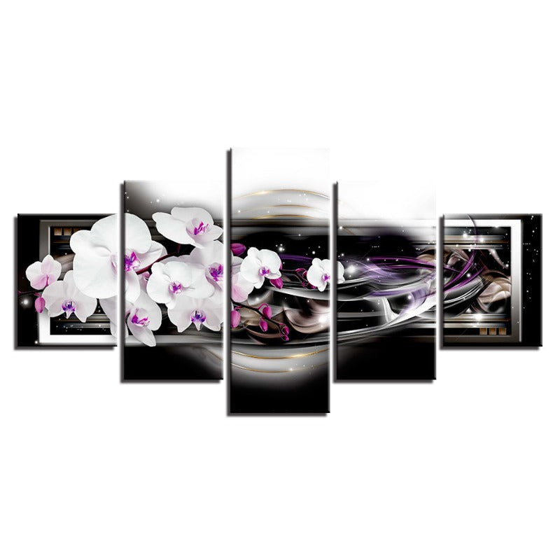 5-teilige lila-hued weiße Blume - Leinwand Wandkunst Malerei